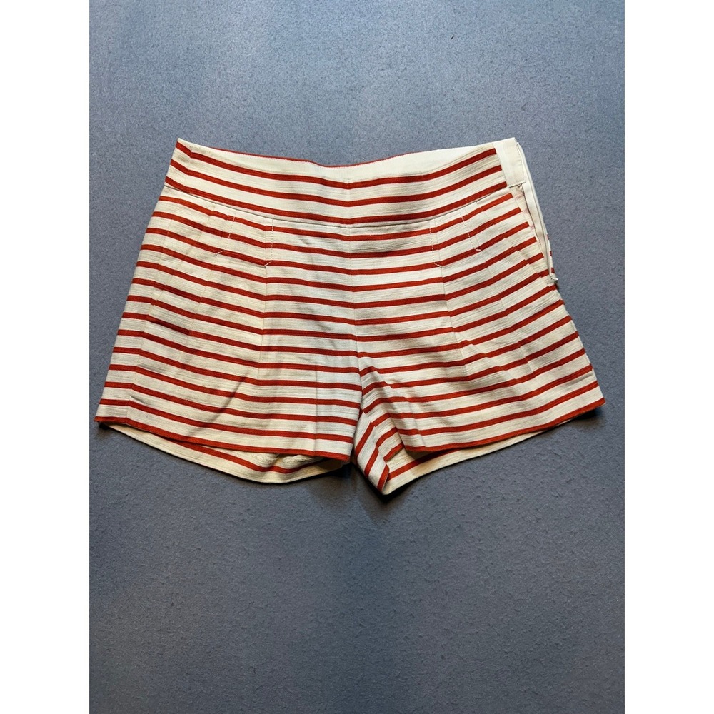 J.Crew Red White Striped Linen Blend Shorts Side Zip Nautical Style 00 - 127